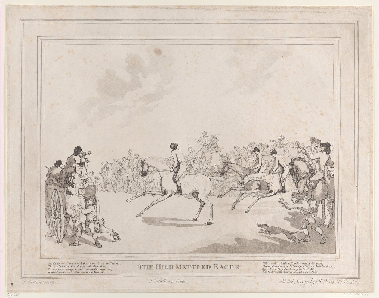 Race Horse från The Life of a Racehorse, eller The High-Mettled Racer, 20 juli..., 20 juli 1789 av Thomas Rowlandson