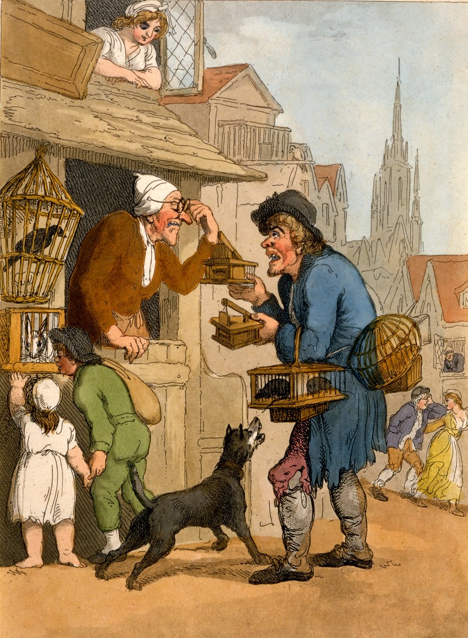 Rat Trap Seller från Cries of London, 1799 (handfärgad akvatint) av Thomas Rowlandson