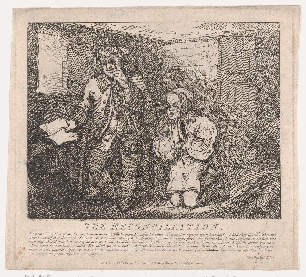 The Reconciliation Picturesque Beauties of Boswell, Part the Second, 20 juni 1786., 20 juni 1786 av Thomas Rowlandson