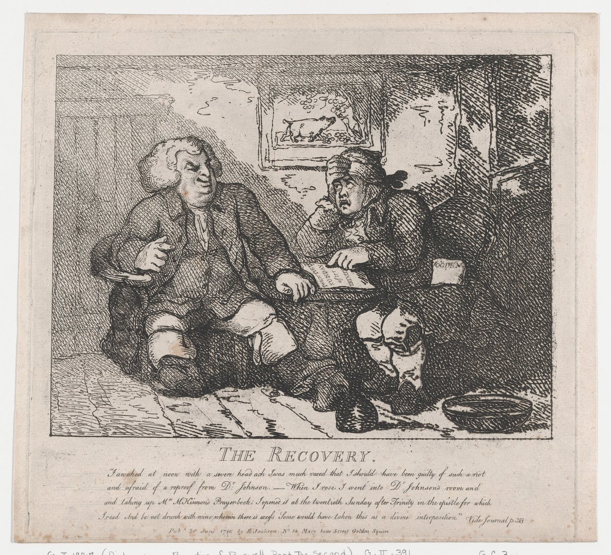 The Recovery Picturesque Beauties of Boswell, Part the Second, 20 juni 1786., 20 juni 1786. av Thomas Rowlandson