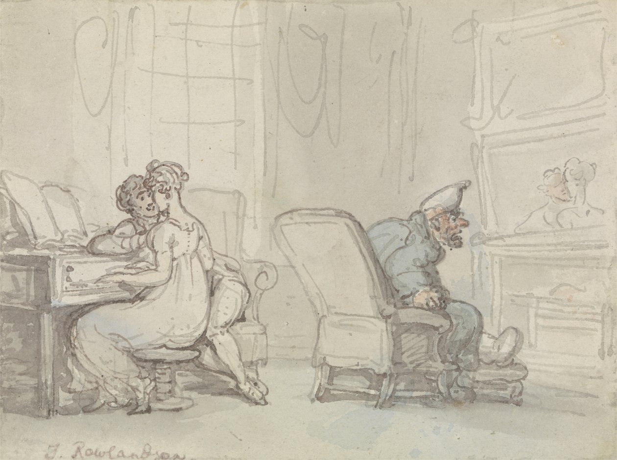 The Reflection (penna och bläck med w/c på papper) av Thomas Rowlandson