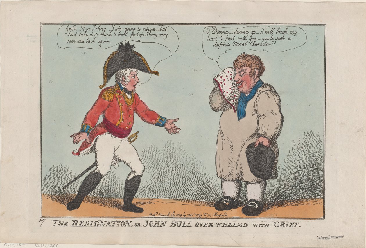 Resignationen, eller John Bull överväldigad av sorg, 24 mars 1809., 24 mars 1809. av Thomas Rowlandson
