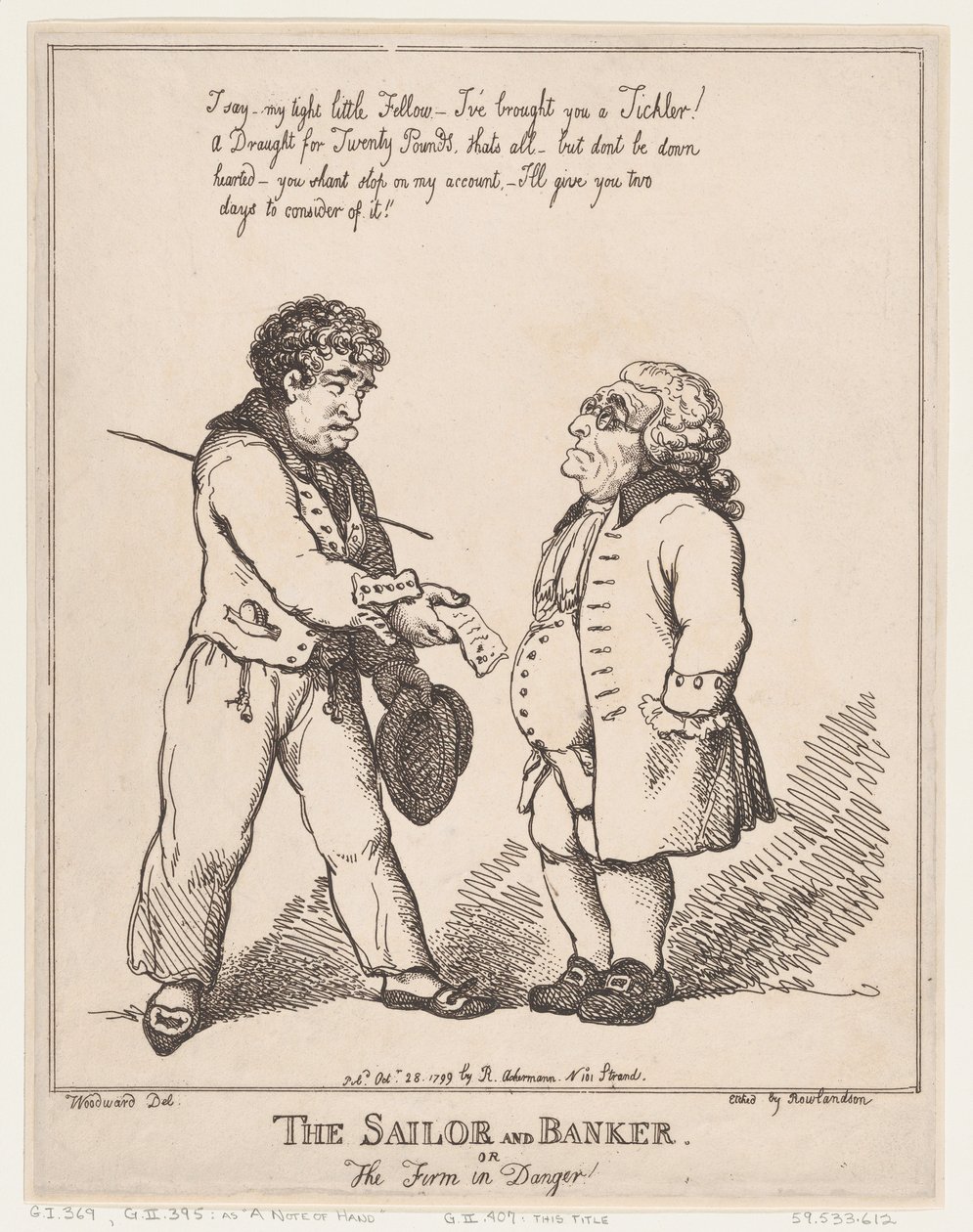 Sjömannen och bankmannen, eller firman i fara, 28 oktober 1799., 28 oktober 1799. av Thomas Rowlandson