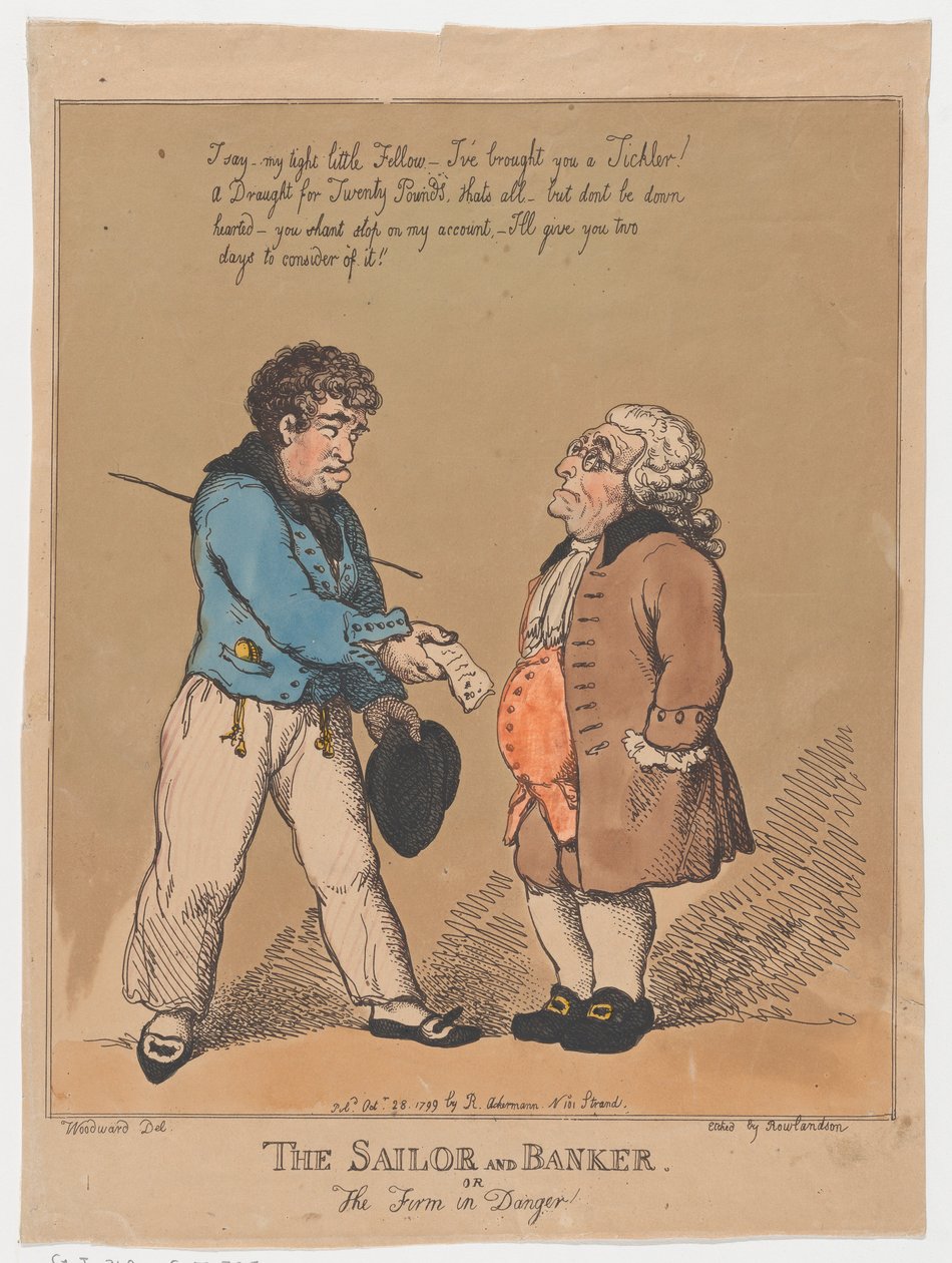 Sjömannen och bankmannen, eller firman i fara, 28 oktober 1799., 28 oktober 1799. av Thomas Rowlandson