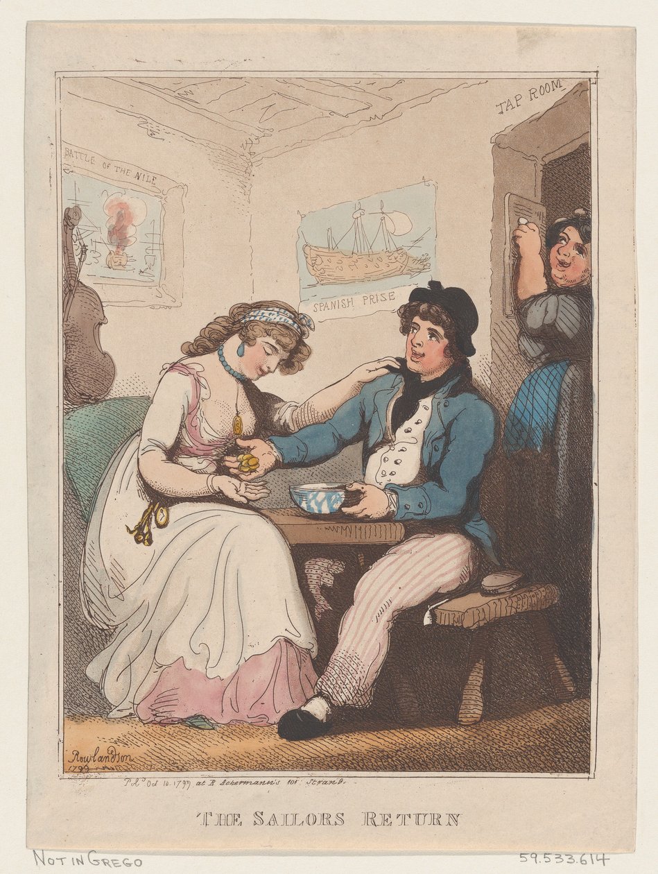 Sjömannens återkomst, 10 oktober 1799., 10 oktober 1799. av Thomas Rowlandson