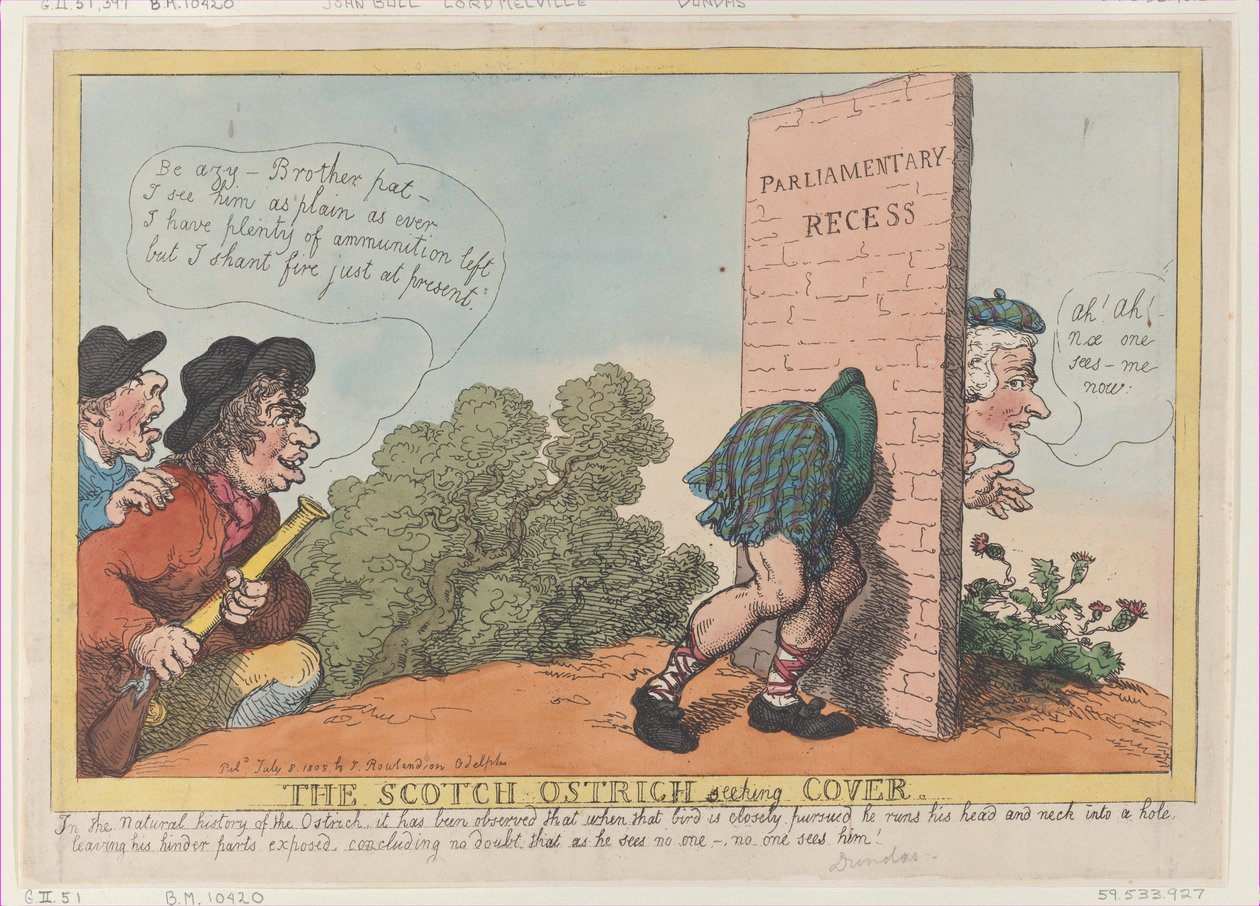 The Scotch Ostrich Seeking Cover, 8 juli 1805., 8 juli 1805. av Thomas Rowlandson