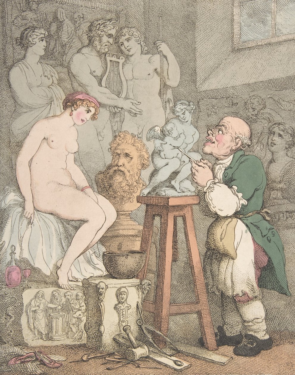 Skulptören [Akademiens förberedelser, Gamle Joseph Nollekens och hans Venus], ca. 1800., ca. 1800 av Thomas Rowlandson