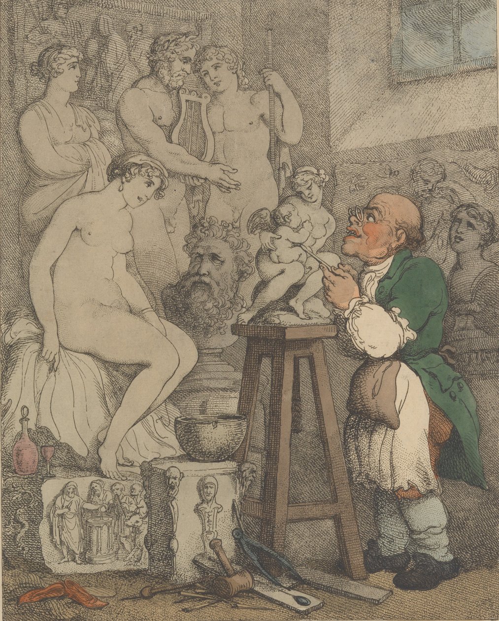 Skulptören [Akademiens förberedelser, Gamle Joseph Nollekens och hans Venus], ca. 1800., ca. 1800 av Thomas Rowlandson