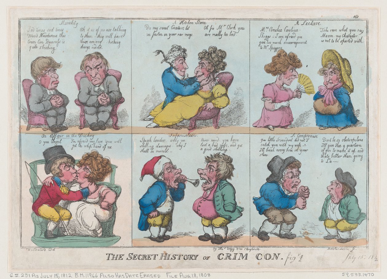 The Secret History of Crim Con, Fig 1, 18 augusti 1808., 18 augusti 1808. av Thomas Rowlandson
