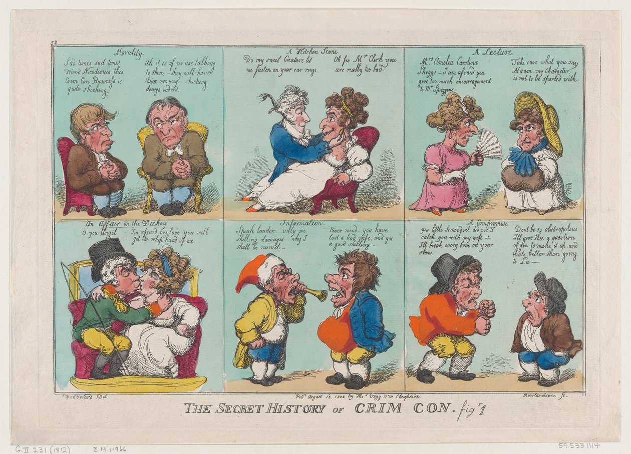The Secret History of Crim Con, Fig 1, 18 augusti 1808., 18 augusti 1808. av Thomas Rowlandson