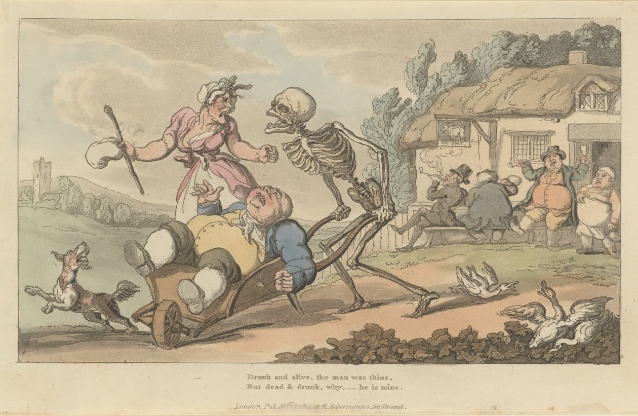 The Sot The English Dance of Death, skylt 12 juli 1814. av Thomas Rowlandson