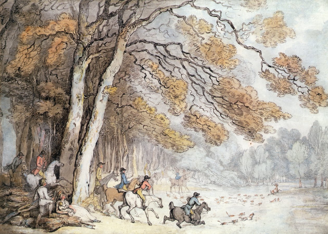 The Stag Hunt (penna & akvarell på papper) av Thomas Rowlandson