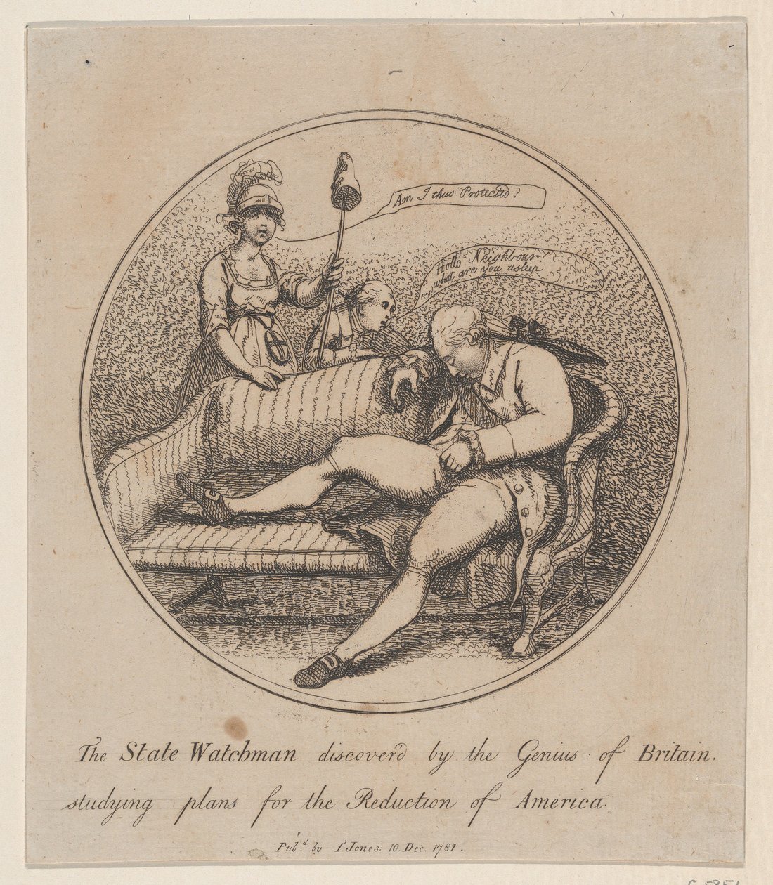 The State Watchman Discovered by the Genius of Britain Study Plans for the..., 10 december 1781. av Thomas Rowlandson