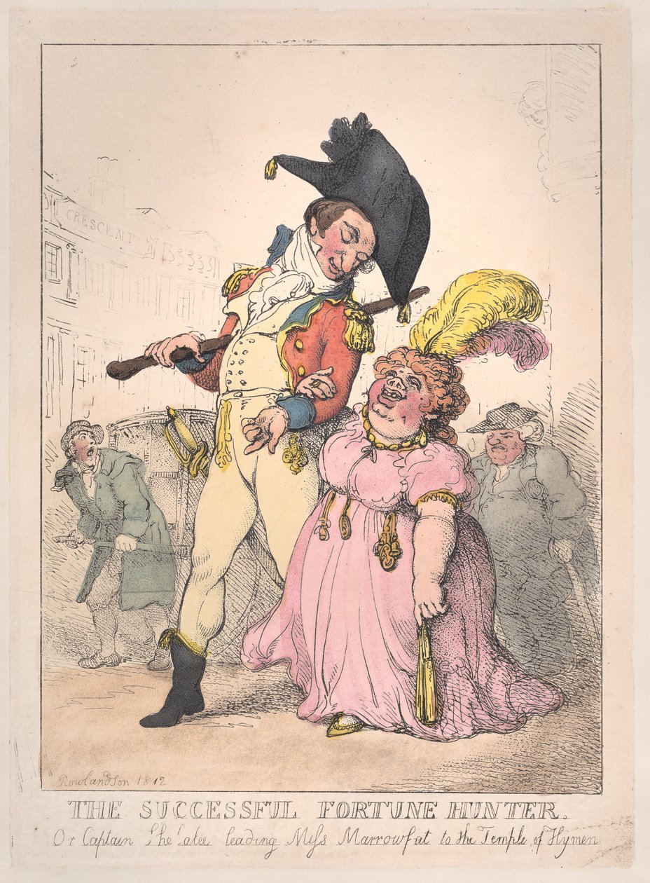 The Successful Fortune Hunter, eller Captain Shelalee Leading Miss Marrowfat..., [1802], återutgiven 1812. av Thomas Rowlandson