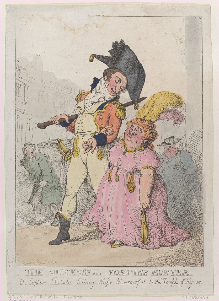 The Successful Fortune Hunter, eller Captain Shelalee Leading Miss Marrowfat..., [1802], återutgiven 1812. av Thomas Rowlandson