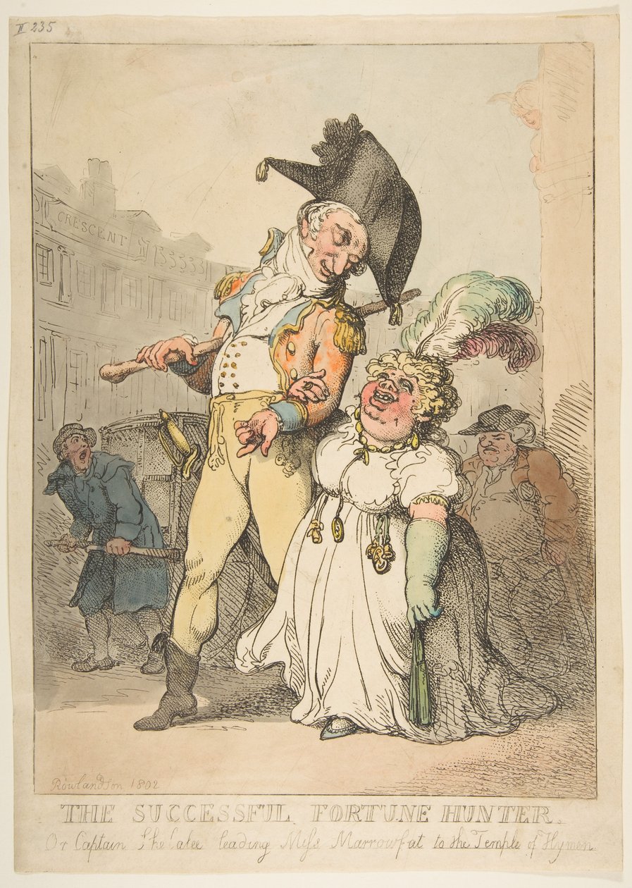 Den framgångsrika lyckejägaren, eller kapten Shelalee som leder fröken Marrowfat till templet..., 1802. av Thomas Rowlandson
