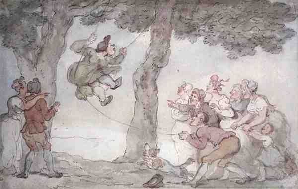 The Swing (bläck, akvarell och penna på papper) av Thomas Rowlandson