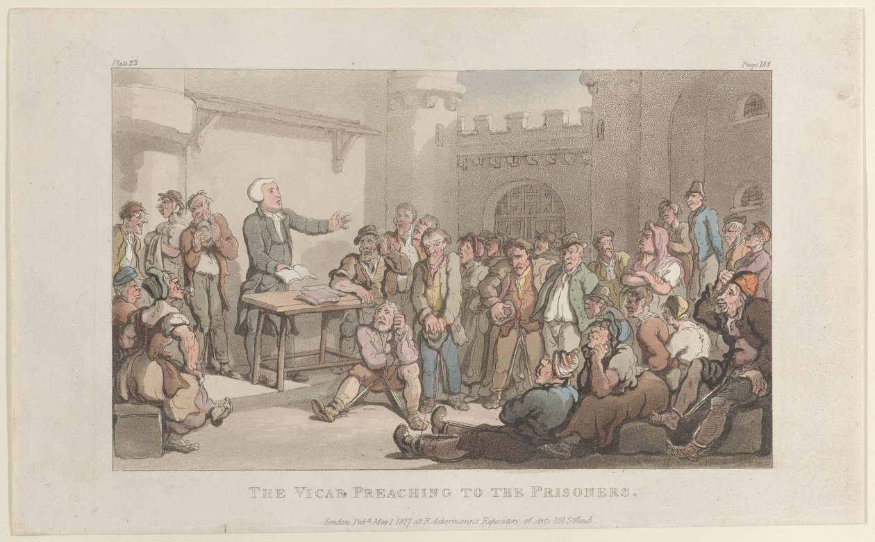 The Vicar Preaching to the Prisoners, från The Vicar of Wakefield, 1 maj 1817., 1 maj 1817. av Thomas Rowlandson