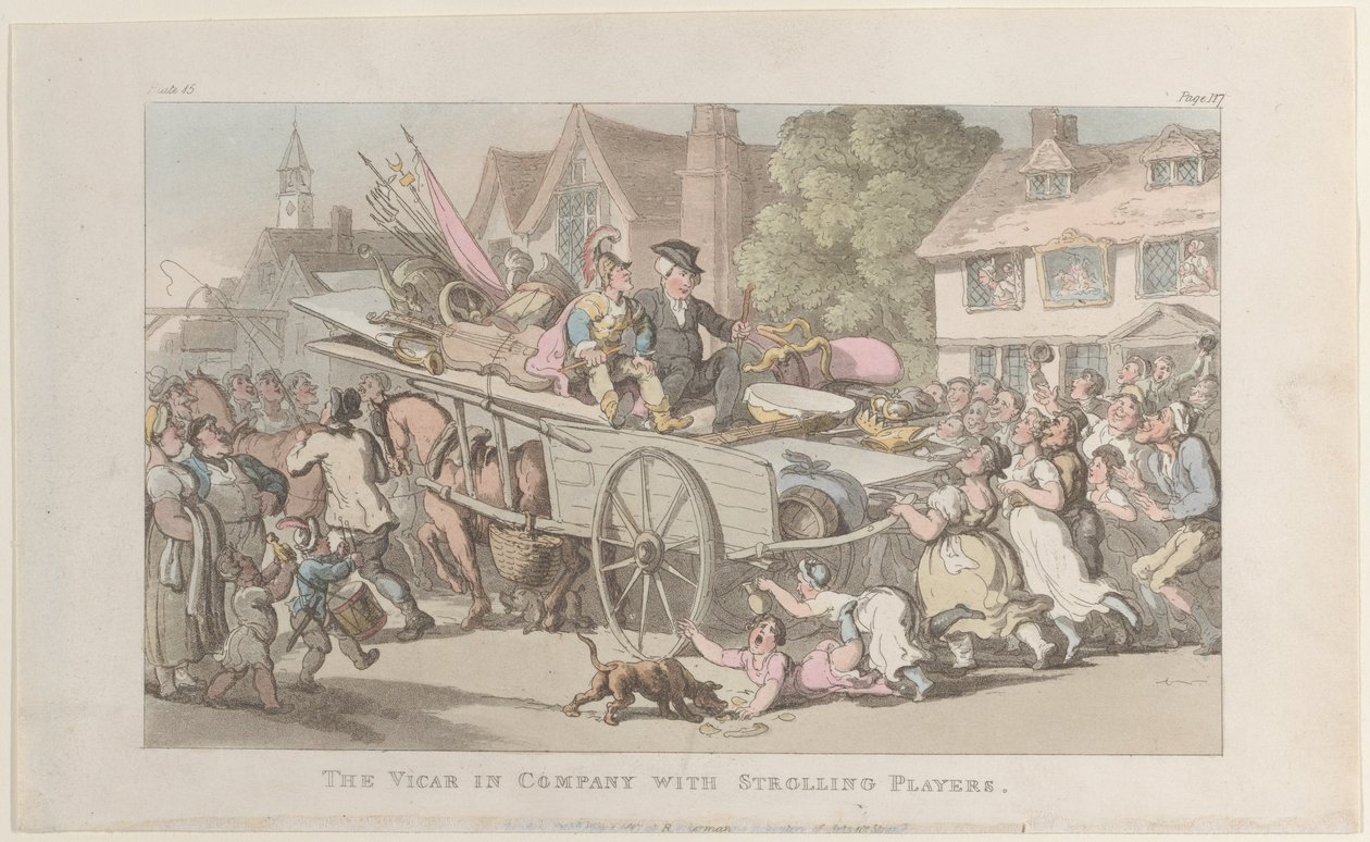 The Vicar i sällskap med Strolling Players, från The Vicar of Wakefield, 1 maj, ..., 1 maj 1817. av Thomas Rowlandson