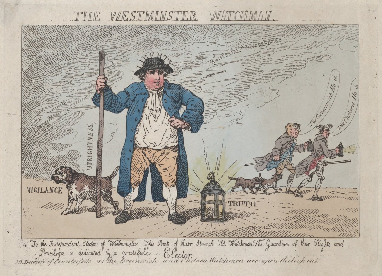 The Westminster Watchman, 12 april 1784, 12 april 1784. av Thomas Rowlandson