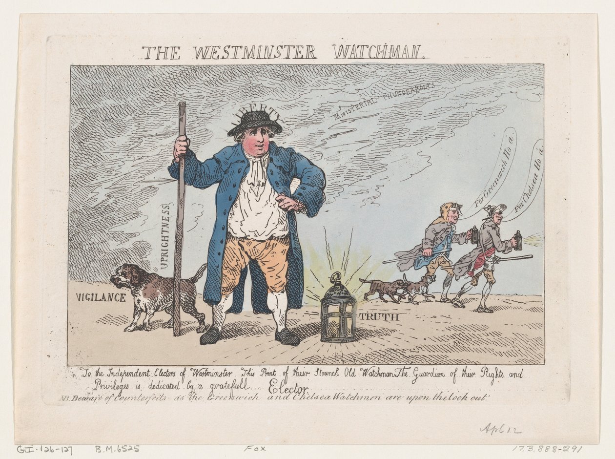 The Westminster Watchman, 12 april 1784, 12 april 1784. av Thomas Rowlandson