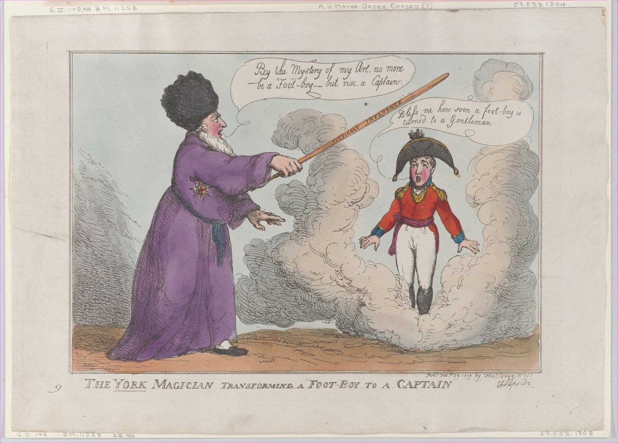 The York Magician Transforming a Foot-Boy to a Captain, 25 februari 1809., 25 februari 1809. av Thomas Rowlandson