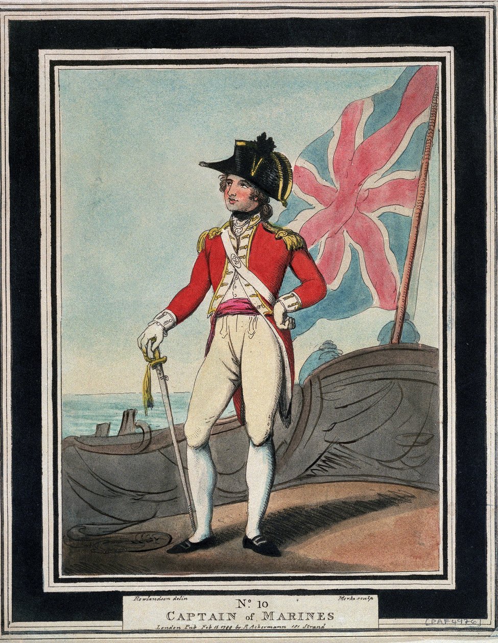 Örlogskapten, i Royal Navy, på 1700-talet. Etsning i färger av Thomas Rowlandson