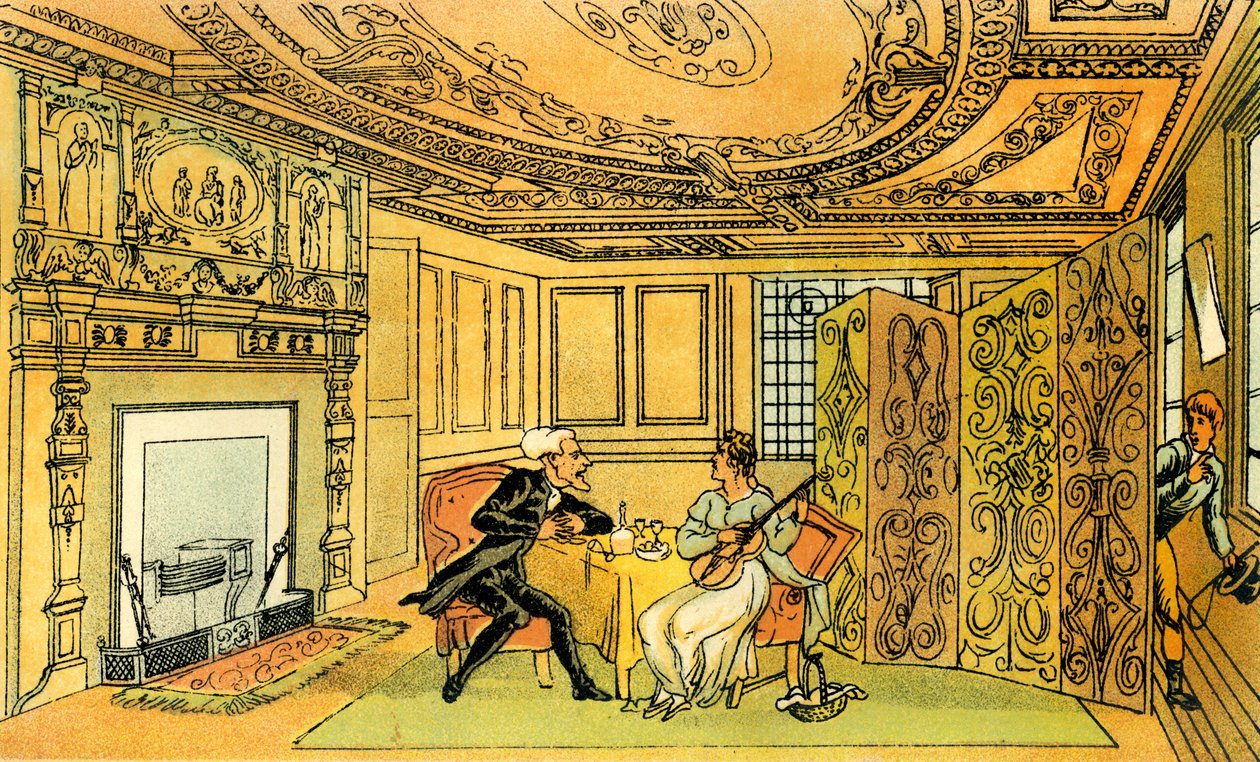 "Dr Syntax besök hos den hoppfulla änkan" av Thomas Rowlandson