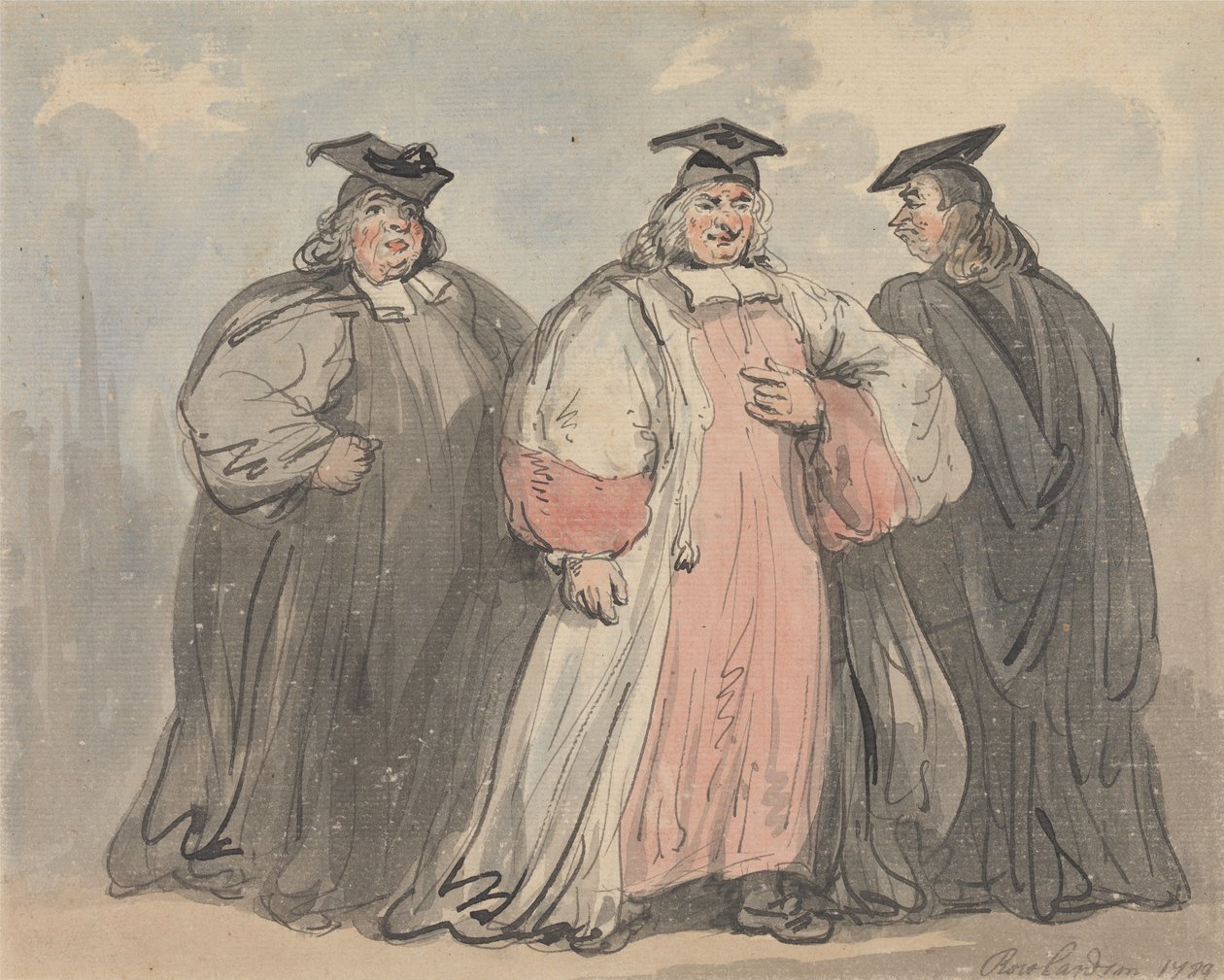 Tre teologiska forskare av Thomas Rowlandson
