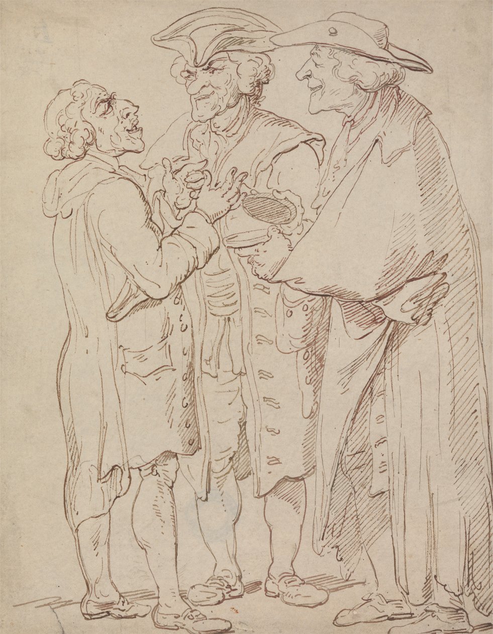 Tre figurer i full längd av män som pratar av Thomas Rowlandson