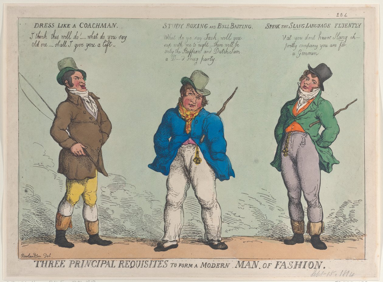 Tre huvudsakliga krav för att bilda en modern man av mode, 15 september 1814, 15 september 1814. av Thomas Rowlandson