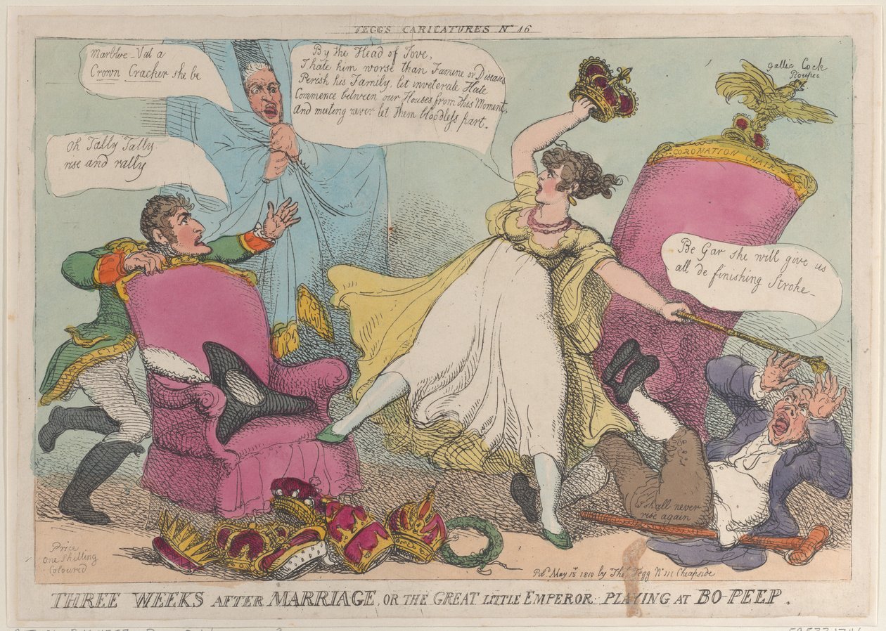 Tre veckor efter äktenskapet, eller den store lille kejsaren som spelar på Bo-Peep, 15 maj..., 15 maj 1810. av Thomas Rowlandson