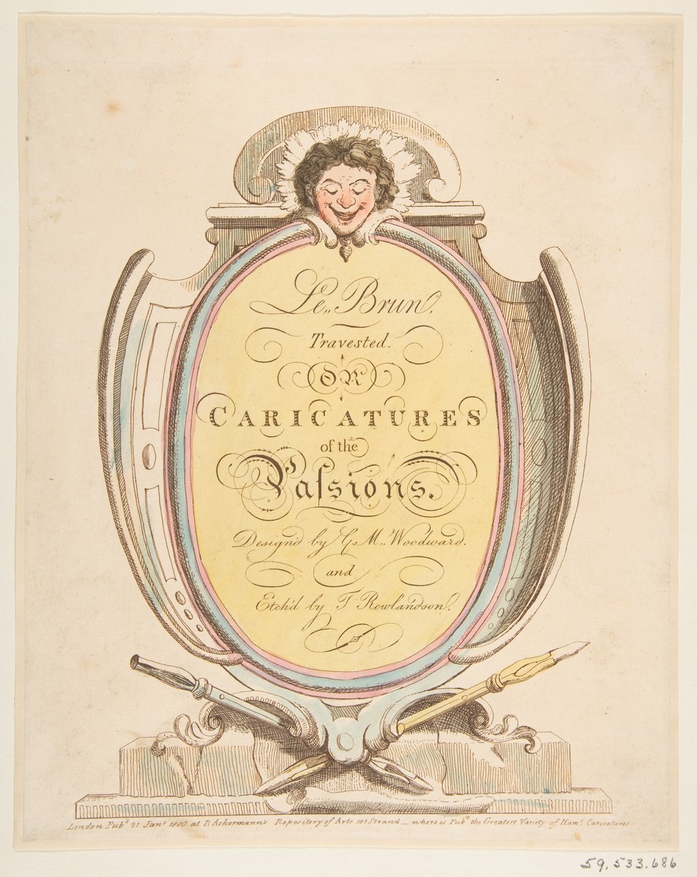 Titelsida: Le Brun Travested, eller Caricatures of the Passions, 21 januari 1800. av Thomas Rowlandson