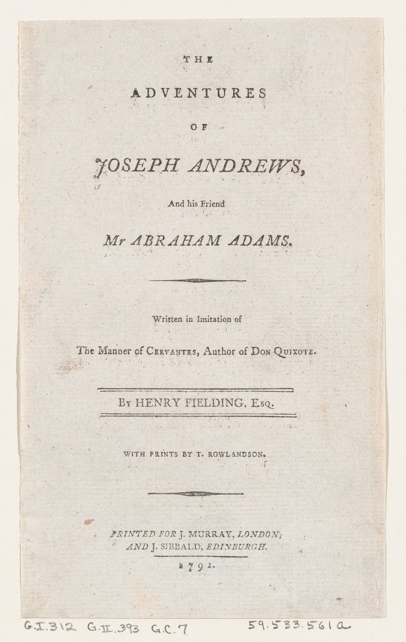 Titelsida: The Adventures of Joseph Andrews, and His Friend Mr. Abraham Adams, 1792., 1792. av Thomas Rowlandson