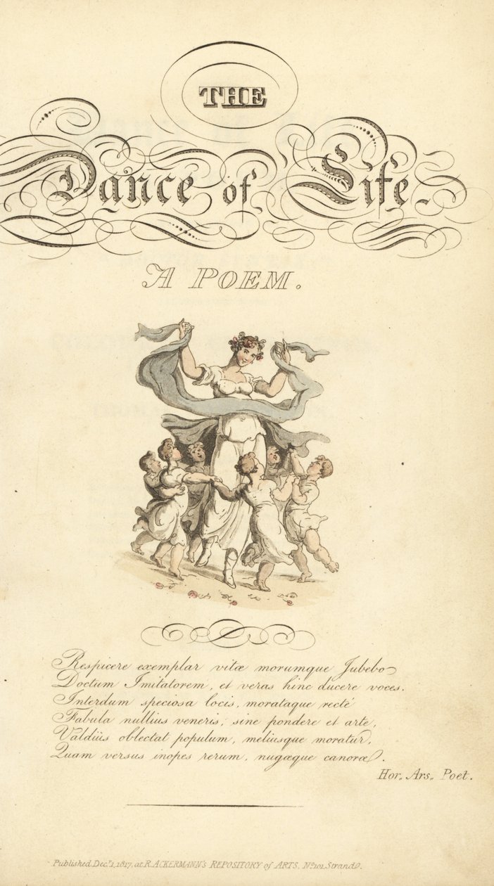 Titelsida med kalligrafisk titel och vinjett av Thomas Rowlandson