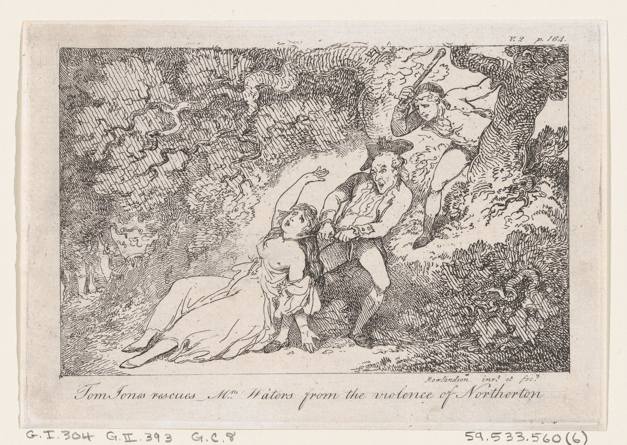 Tom Jones räddar Mrs Waters från våldet i Northerton, från The History of Tom Jon..., 1792. av Thomas Rowlandson