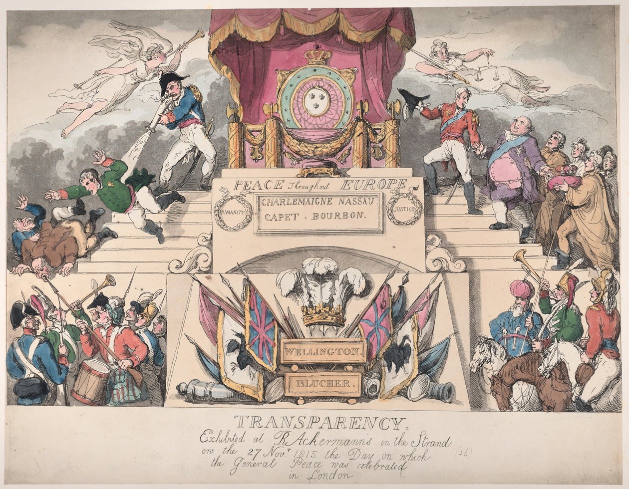 Transparens: Utställd hos R. Ackermann i Stranden den 27 november ..., 27 november 1815. av Thomas Rowlandson