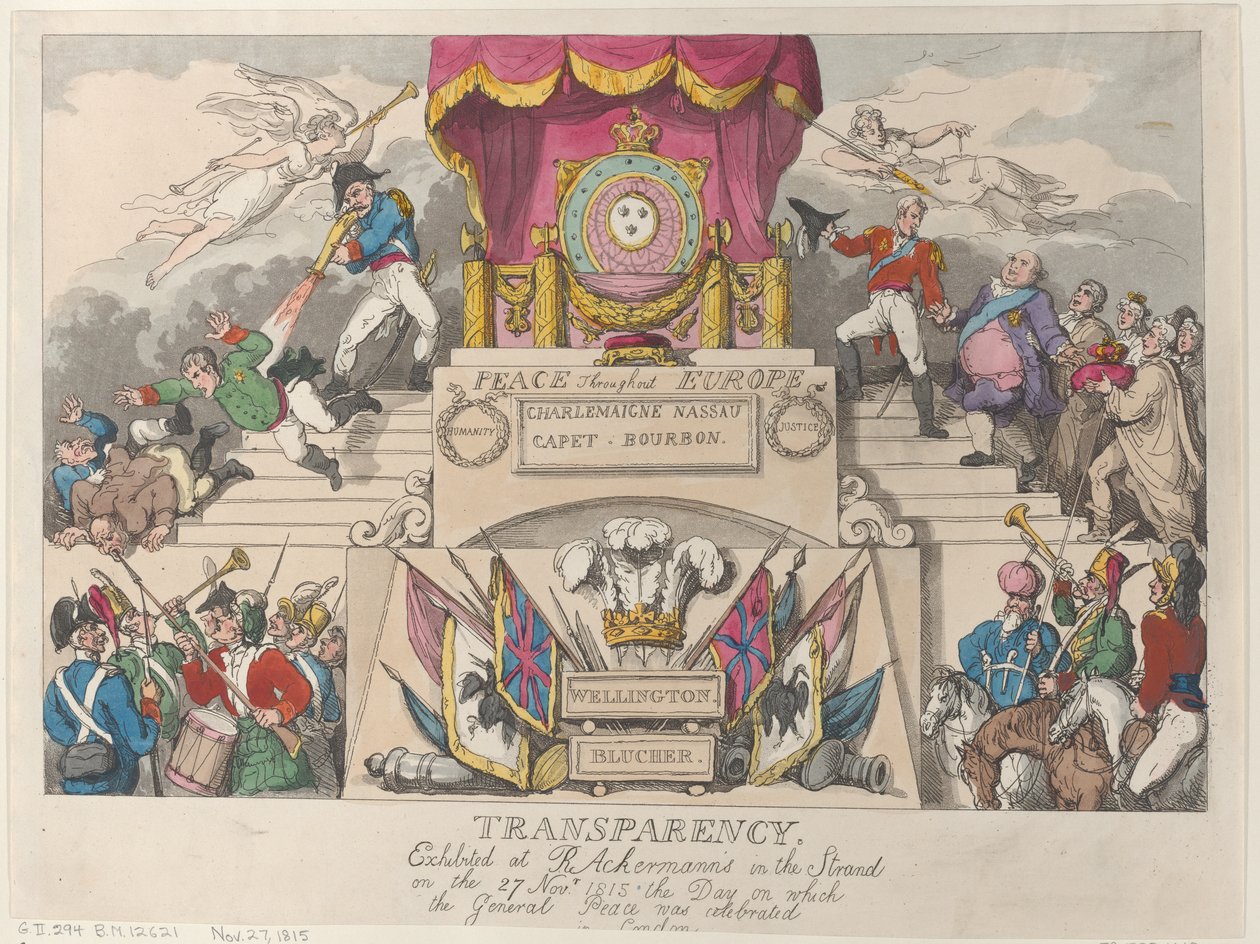 Transparens: Utställd hos R. Ackermann i Stranden den 27 november ..., 27 november 1815. av Thomas Rowlandson