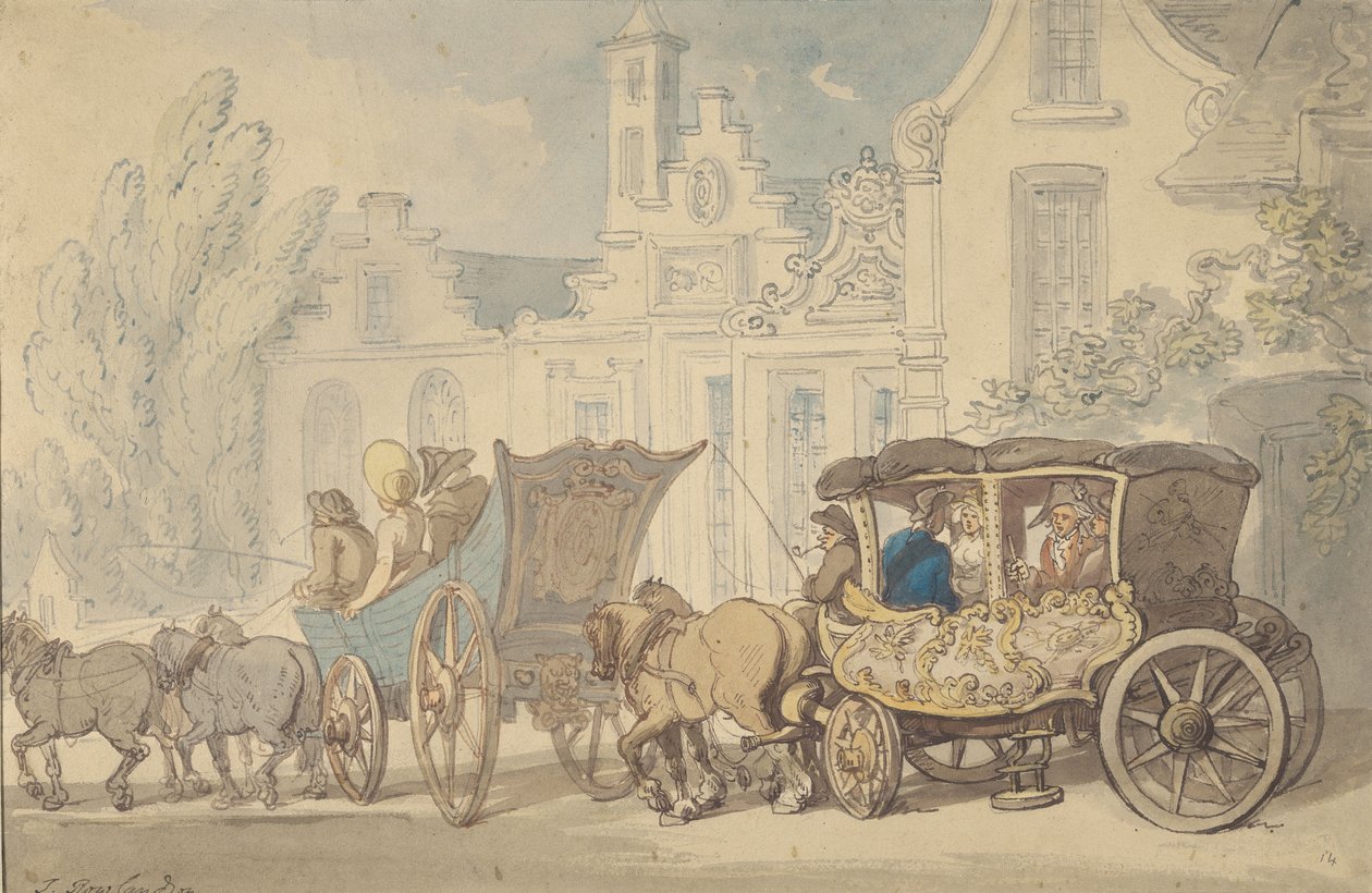 Två bussar – ska ni resa i Frankrike av Thomas Rowlandson
