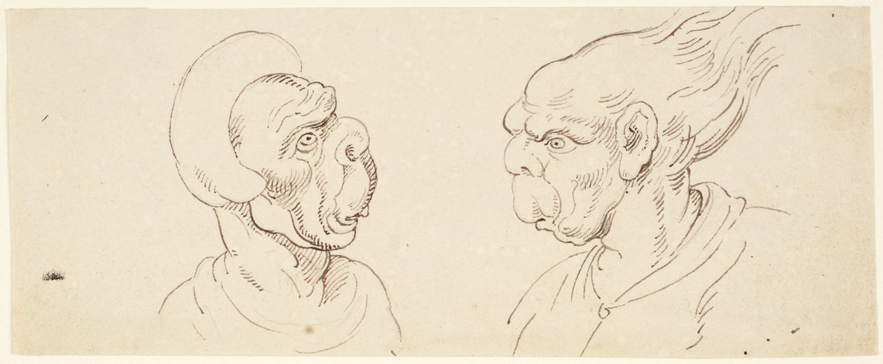 Två karikatyrer: manliga huvuden av Thomas Rowlandson