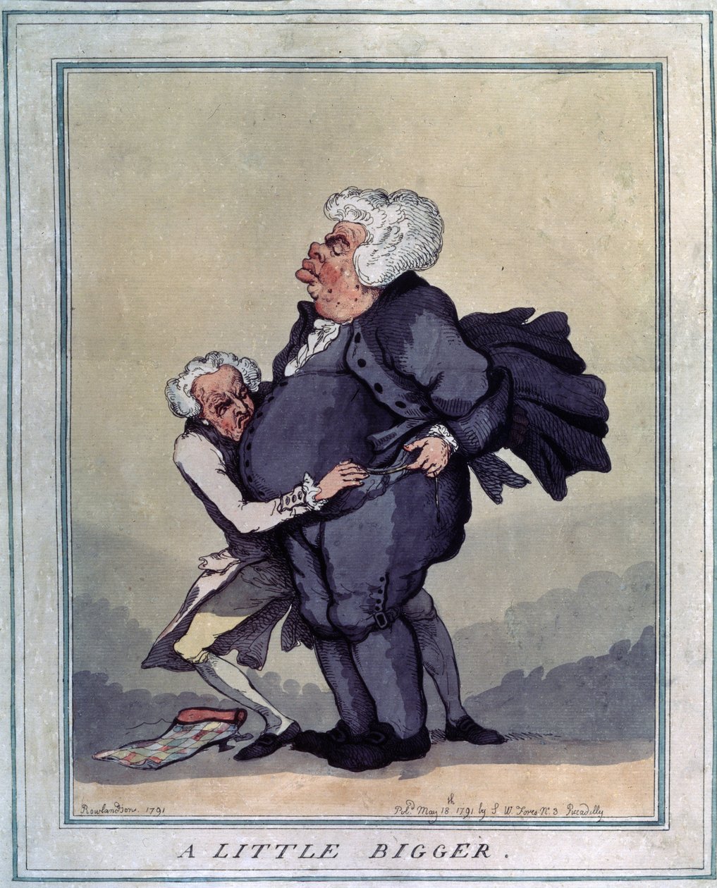 Lite större. Teckning av Thomas Rowlandson (1756-1827). Etsning och akvarell, 41 x 31,9 cm av Thomas Rowlandson