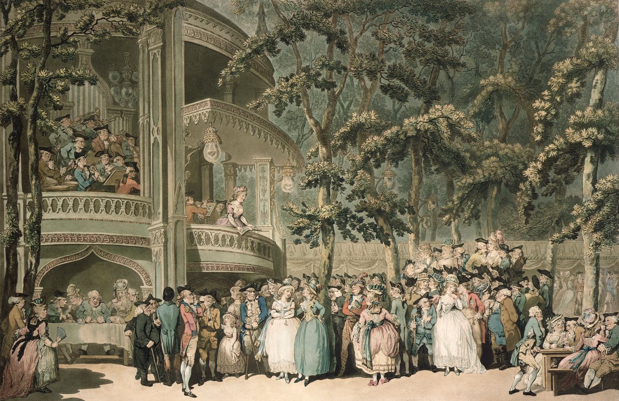 Vauxhall, graverad av Robert Pollard (1755-1838) och akvatinterad av Francis Jukes (1747-1812), pub. av John Raphael Smith, 1785 (färgad akvatint) av Thomas Rowlandson