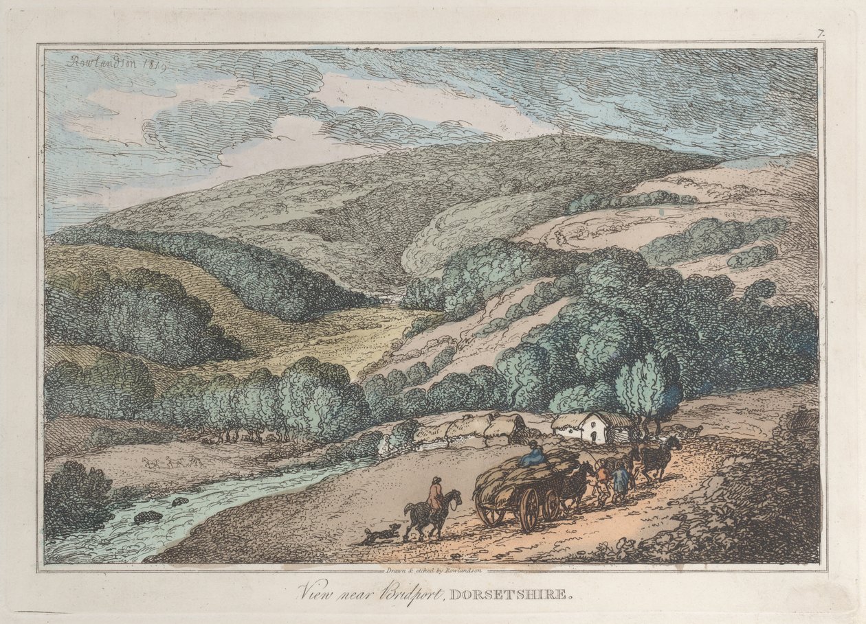 Utsikt nära Bridport, Dorsetshire, från Sketches from Nature, 1819-22., 1819-22. av Thomas Rowlandson