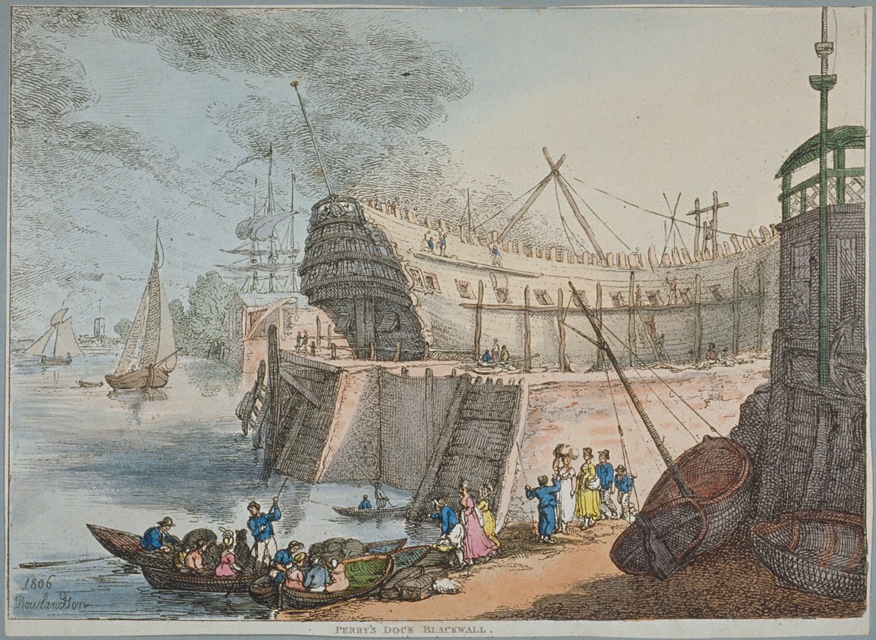 Utsikt över Brunswick Dock av Thomas Rowlandson