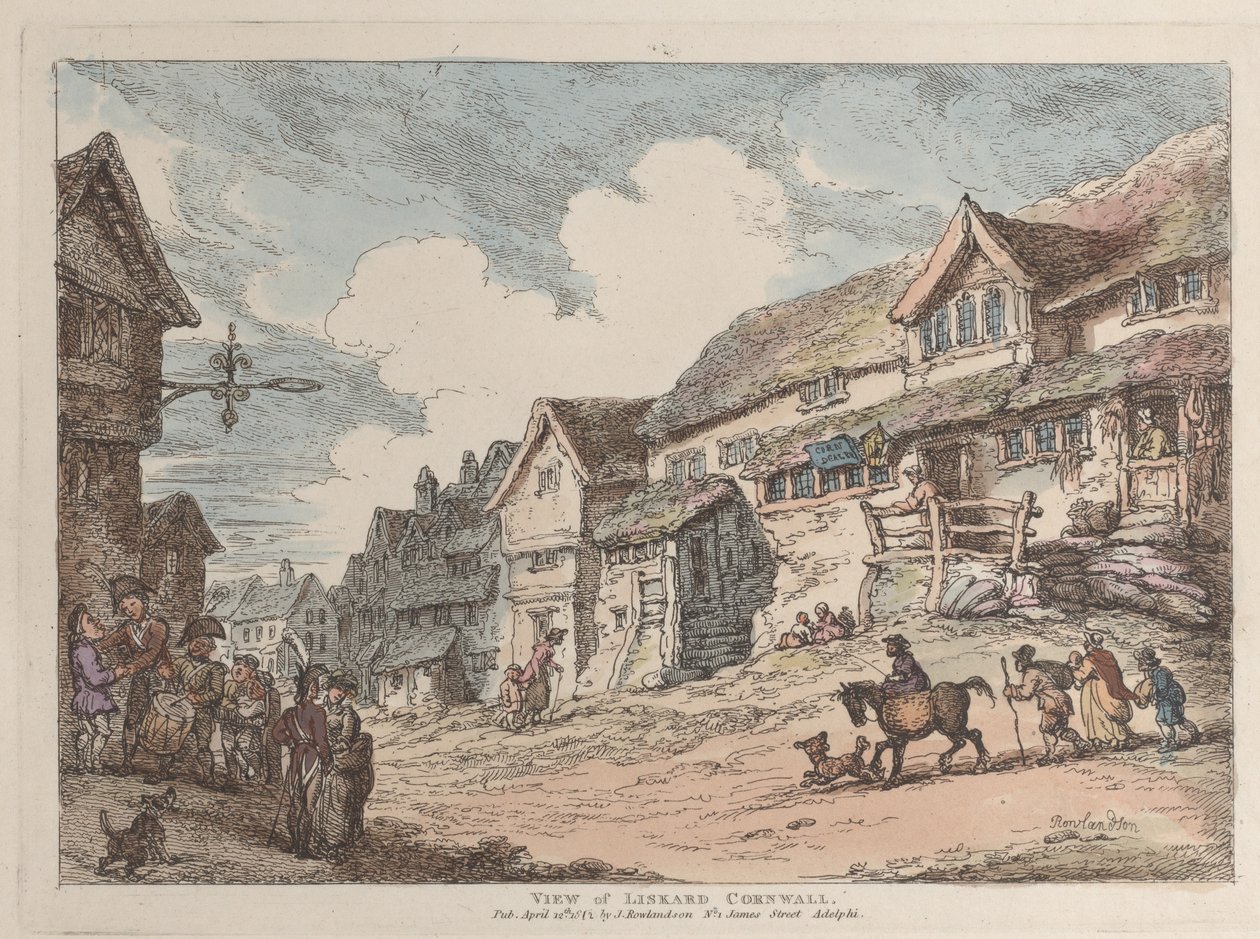 Utsikt över Liskard, Cornwall, från Views in Cornwall, 12 april 1812., 12 april 1812. av Thomas Rowlandson