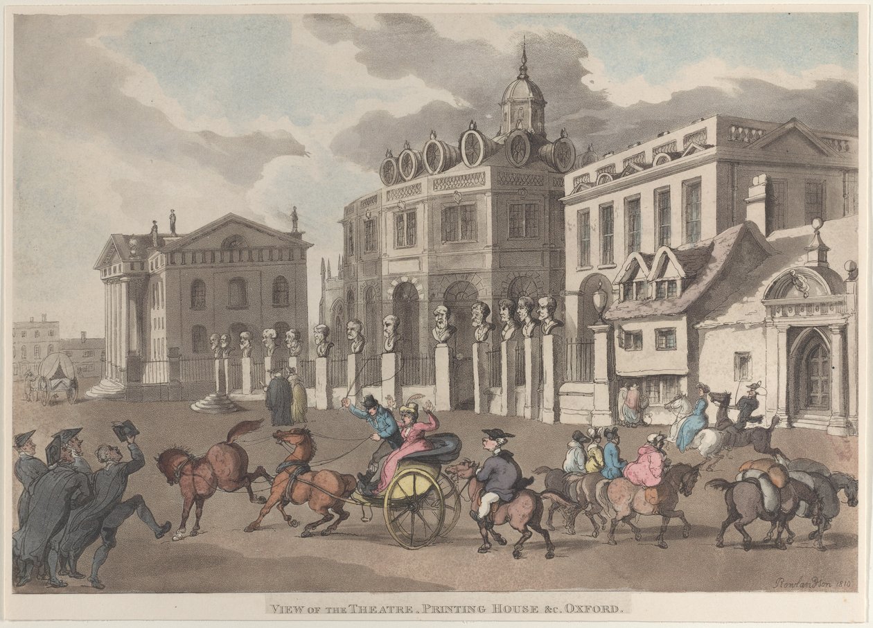 Utsikt över teatern, tryckeriet etc. Oxford, 1810, 1810. av Thomas Rowlandson