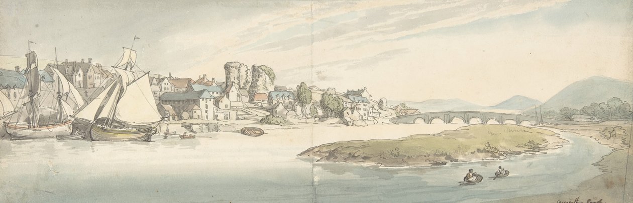 Utsikt över staden vid floden Carwitham Castle, 1775-1827. av Thomas Rowlandson
