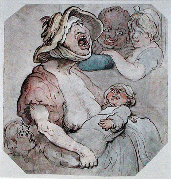 Wet Nurse Interrupted (akvarell på papper) av Thomas Rowlandson