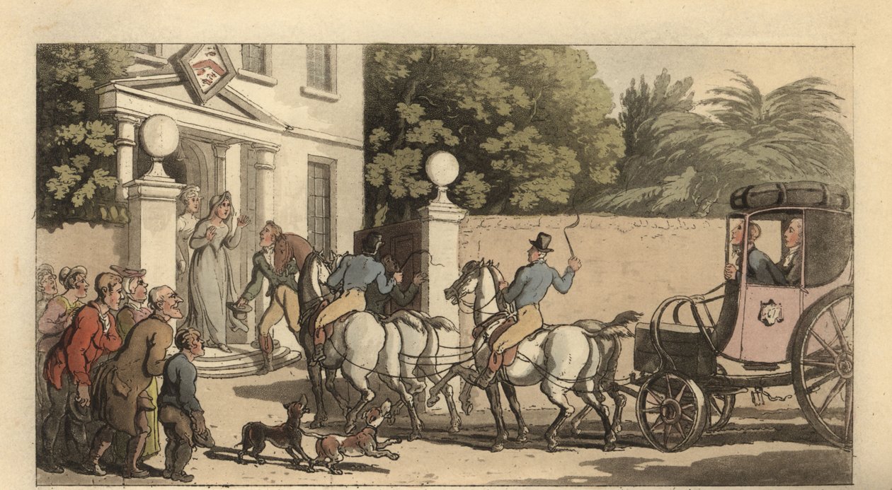 Ung engelsk gentleman som kommer hem efter Grand Tour av Thomas Rowlandson