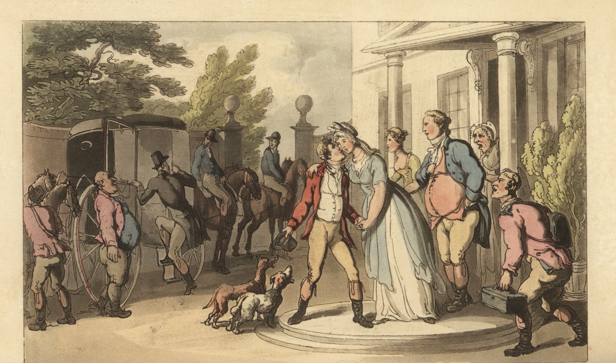Ung engelsk gentleman lämnar sin familj för att åka på Grand Tour av Thomas Rowlandson